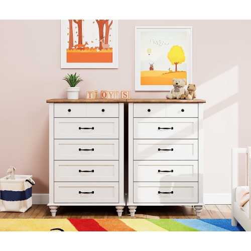 WAMPAT – Commode pour chambre d’enfant avec 10 tiroirs, commodes hautes blanches avec large commode pour salon, chambre de bébé, couloir