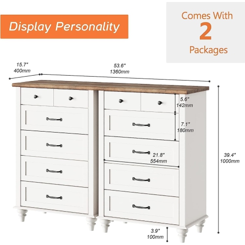 WAMPAT – Commode pour chambre d’enfant avec 10 tiroirs, commodes hautes blanches avec large commode pour salon, chambre de bébé, couloir