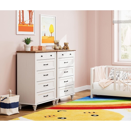 WAMPAT – Commode pour chambre d’enfant avec 10 tiroirs, commodes hautes blanches avec large commode pour salon, chambre de bébé, couloir