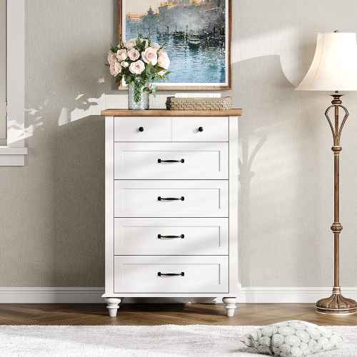 WAMPAT  Dresser for Bedroom With 5 Drawers, Tall Kids Dressers With Wide Chest Of Drawers for Living Room, Nursery, Hallway In White