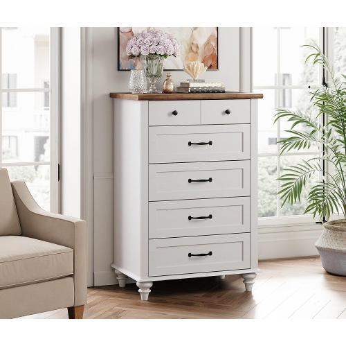 WAMPAT White Dresser for Bedroom with 5 Drawers, Tall Kids Dressers with Wide Chest of Drawers for Living Room, Nursery, Hallway