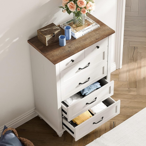 WAMPAT White Dresser for Bedroom with 5 Drawers, Tall Kids Dressers with Wide Chest of Drawers for Living Room, Nursery, Hallway