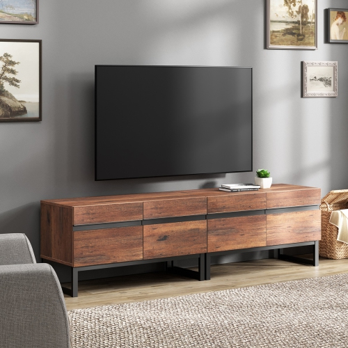 WAMPAT Modern TV Stand for TVs up to 75 inch, 2 in 1 Entertainment Center TV Console with Storage Cabinets and Metal Base for Living Room, Brown