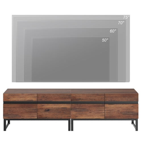 WAMPAT Modern TV Stand for TVs up to 75 inch, 2 in 1 Entertainment Center TV Console with Storage Cabinets and Metal Base for Living Room, Brown