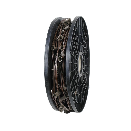 Image 1 of 2.. Novelty Lights 250 Foot C7 Christmas Stringer Bulk Reel, Brown Wire, 12" Spacing, Candelabra Base, SPT-1 8 AMP Wire