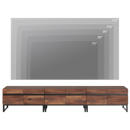 WAMPAT Modern TV Stand for TVs up to 110 inches, 3 in 1 Entertainment Center TV Console with Storage Cabinets and Metal Base for Living Room,Brown