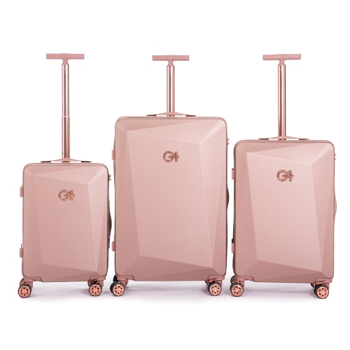 WINGOMART 3-Piece Luggage Set Lightweight Durable PC+ABS Hardshell, Double Spinner Wheels, TSA Lock - 20in/24IN/28in- Rose Gold
