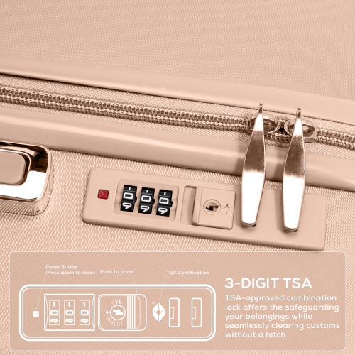 Ensemble de 3 valises rigides, légères et durables PC+ABS WINGOMART, roulettes pivotantes doubles, verrou TSA - 20&nbsp;po/24IN/28&nbsp;po - Doré