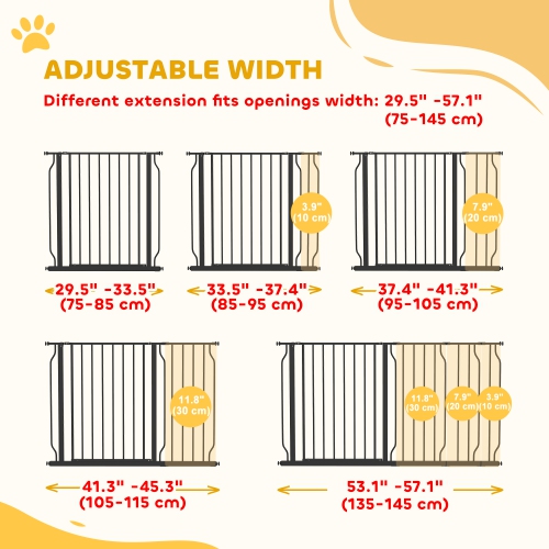PawHut 30"- 57" Extra Wide Dog Gate with Door, Double Locking System, Easy Install Pet Gate for Stairs, Hallways, and Doorways, Black