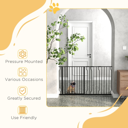 PawHut 30"- 57" Extra Wide Dog Gate with Door, Double Locking System, Easy Install Pet Gate for Stairs, Hallways, and Doorways, Black