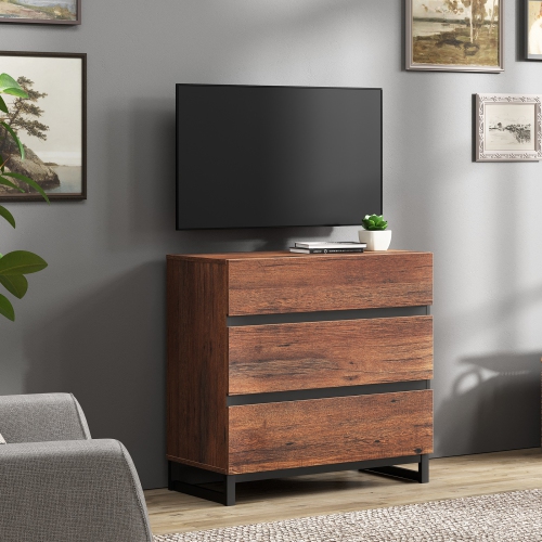 WAMPAT  Modern Tv Stand for Tvs Up to 42 Inches, Entertainment Center Tv Console With 3 Drawers And Metal Base for Living Room, Bedroom In Brown