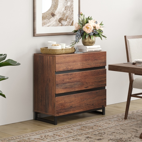 WAMPAT  Modern Storage Cabinet, Sideboard With 3 Drawers And Metal Base, Coffee Bar Cabinets for Living Room, Dining Room In Brown