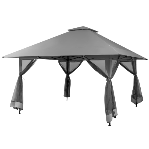 Image 1 de 5.. Gymax Outdoor Patio 13' x13' Pop Up Canopy Tent UV50+ Adjust Sun Protection w/ Mesh Sidewall Grey