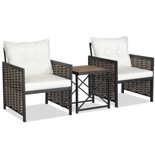 Gymax Outdoor 3 Pieces Patio Rattan Chair & Coffee Table Set Furniture Set Backyard Poolside