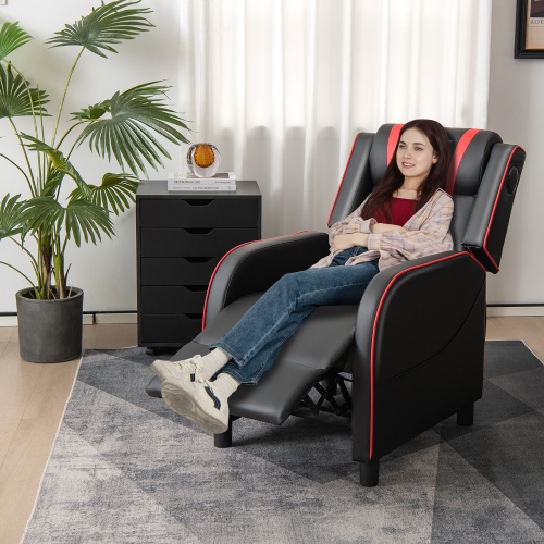 Gymax Massage Gaming Recliner Chair PU Leather Single Recliner Sofa Chair