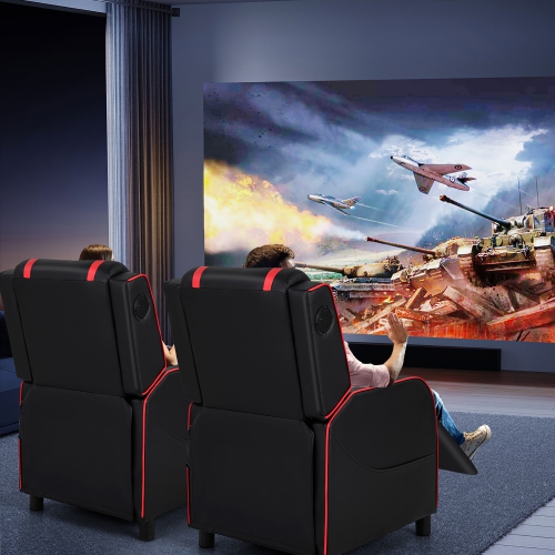 Gymax Massage Gaming Recliner Chair PU Leather Single Recliner Sofa Chair