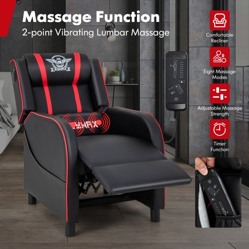 Gymax Massage Gaming Recliner Chair PU Leather Single Recliner Sofa Chair