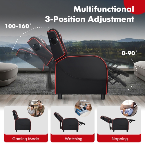 Gymax Massage Gaming Recliner Chair PU Leather Single Recliner Sofa Chair