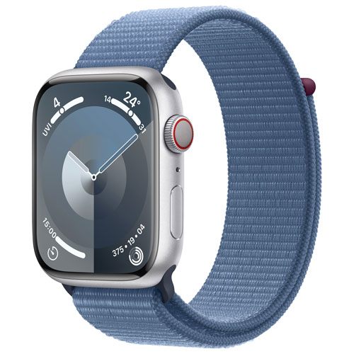Apple Watch Series 9 (GPS + Cellular) 45mm Silver Aluminum Case with Winter  Blue Sport Loop