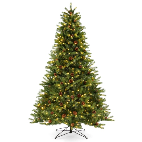 Sapin de Noël illuminé de 7 pi de Costway en 3 minutes avec minuterie à connecteur d'alimentation rapide