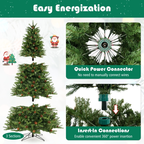 Costway 7 FT Pre-Lit Christmas Tree 3-Minute Quick Shape with Quick Power Connector Timer