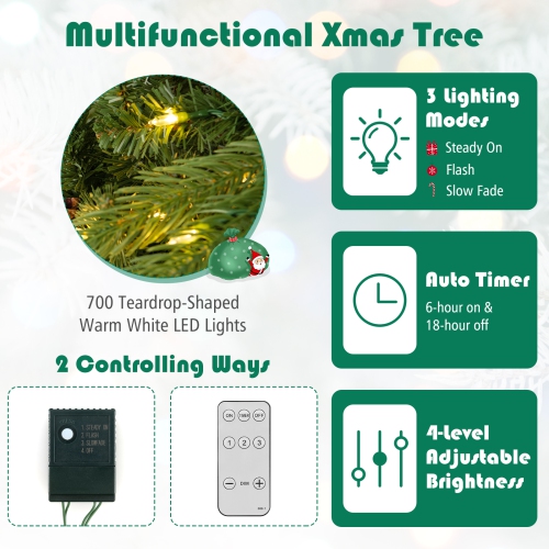 Costway 7 FT Pre-Lit Christmas Tree 3-Minute Quick Shape with Quick Power Connector Timer