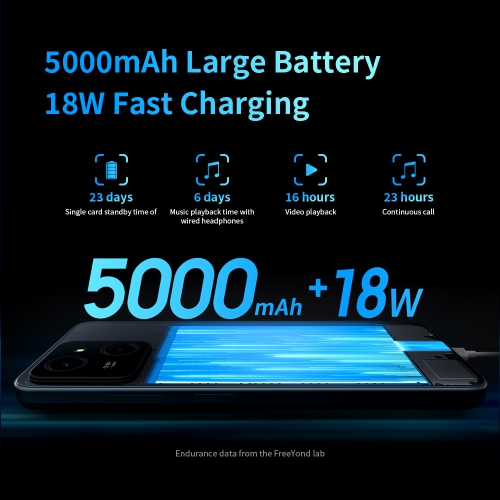 Téléphone intelligent FreeYond 5 A, écran HD intégrale + 6,6 po, 256G-Noir-déverrouillé