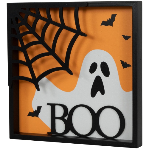 Ghost and Spider Web "Boo" Halloween Wall Sign - 9.75"