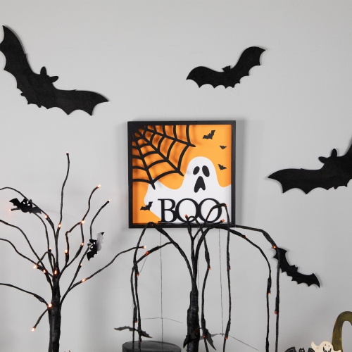Ghost and Spider Web "Boo" Halloween Wall Sign - 9.75"