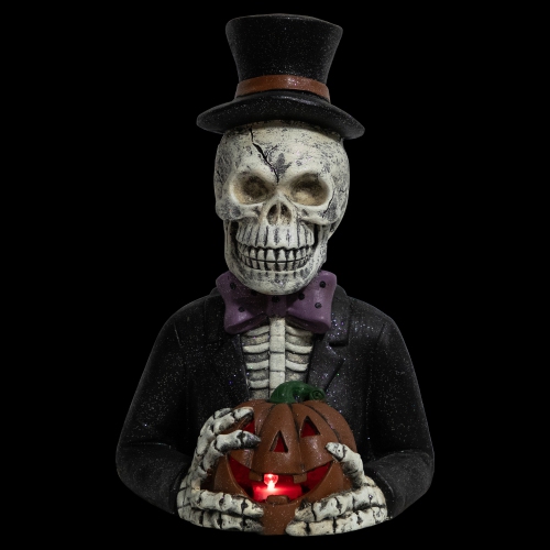 LED Lighted Skeleton with Jack-O-Lantern Halloween Decoration - 23.5"