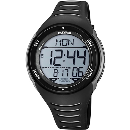 50mm Mens Digital Watch, Sports Silicone Strap, Chronograph, Dual Time, Timer, Lap, Light, Day / Date / Month - Calypso K5807