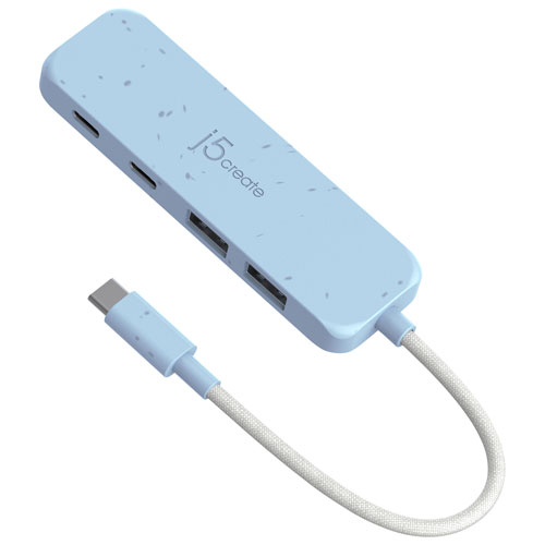 Concentrateur USB-C à type C/type A de j5create - Cyan