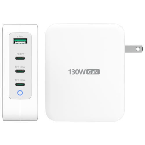 Chargeur mural à 4 ports USB-C GaN de 130 W de j5create - Blanc