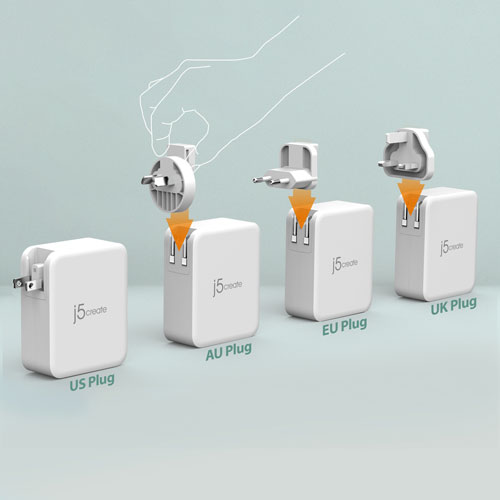 Chargeur mural à 4 ports USB-C GaN de 130 W de j5create - Blanc