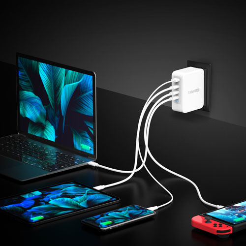 Chargeur mural à 4 ports USB-C GaN de 130 W de j5create - Blanc