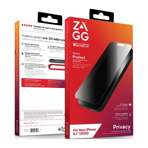 iPhone 15 ZAGG InvisibleShield Glass Elite Privacy Screen Protector