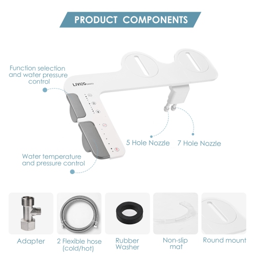 LIVINGbasics Ultra-Slim Bidet Attachment for Toilet Hot and Cold Self Cleaning Non-Electric Bidet