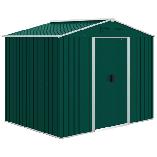 OUTSUNNY  8' X 6' Outdoor Storage Shed, Metal Garden Tool Storage House With Lockable Sliding Doors And Vents for Backyard Patio Lawn In Green