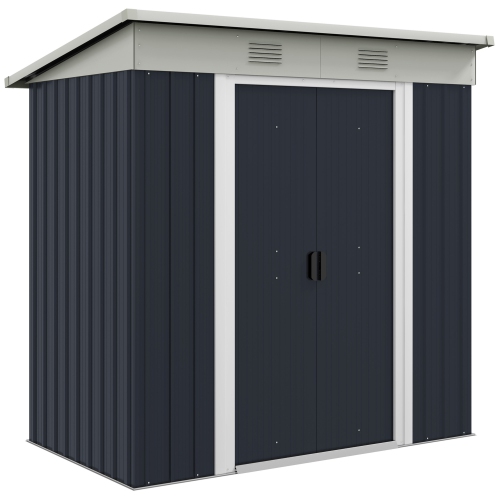 Image 1 de 9.. Remise extérieure Outsunny de 6 x 4 pi, range-outils de jardin en métal, portes coulissantes verrouillables et évents pour pelouse de jardin, gris