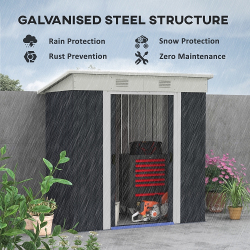 Remise extérieure Outsunny de 6 x 4 pi, range-outils de jardin en métal, portes coulissantes verrouillables et évents pour pelouse de jardin, gris