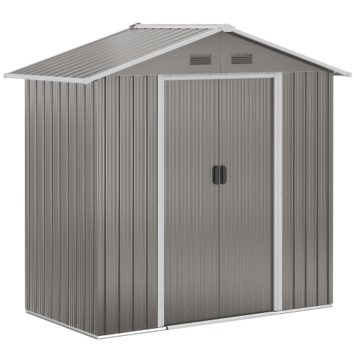 OUTSUNNY  6' X 4' Metal Garden Shed, Large Outdoor Storage Shed Building With Double Sliding Doors And 4 Vents In Grey