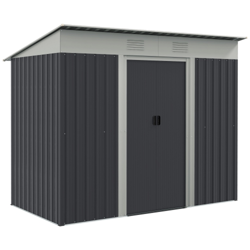 OUTSUNNY  7' X 4' Outdoor Storage Shed, Metal Garden Tool Storage House Organizer \w Lockable Sliding Doors And Vents for Backyard Patio Lawn