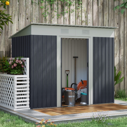 Outsunny 7' x 4' Outdoor Storage Shed, Metal Garden Tool Storage House Organizer with Lockable Sliding Doors and Vents for Backyard Patio Lawn,