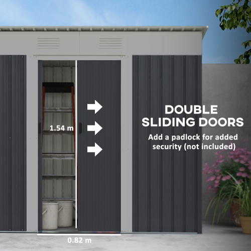 Outsunny 7' x 4' Outdoor Storage Shed, Metal Garden Tool Storage House Organizer with Lockable Sliding Doors and Vents for Backyard Patio Lawn,