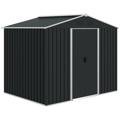 OUTSUNNY  8' X 6' Outdoor Storage Shed, Metal Garden Tool Storage House With Lockable Sliding Doors And Vents for Backyard Patio Lawn, Charcoal