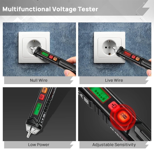 Contact AC Voltage Tester with Adjustable Sensitivity, LCD Display -VT02
