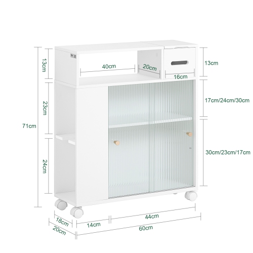 SoBuy BZR117-W, Bathroom Cabinet Storage Cabinet with 2 Sliding Glass Doors, Bathroom Toilet Paper Roll Holder On Wheels