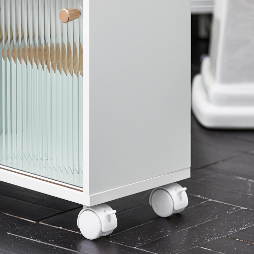 SoBuy BZR117-W, Bathroom Cabinet Storage Cabinet with 2 Sliding Glass Doors, Bathroom Toilet Paper Roll Holder On Wheels