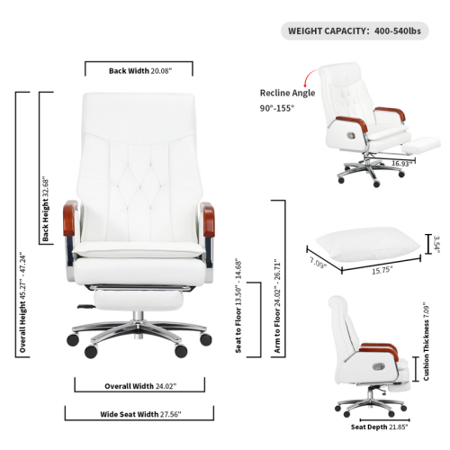 Kinnls Cameron Ventilated Heating Massage Chair Genuine Leather Managerial Executive Office Chair Fully Reclining with Pillow,Retractable Footrest