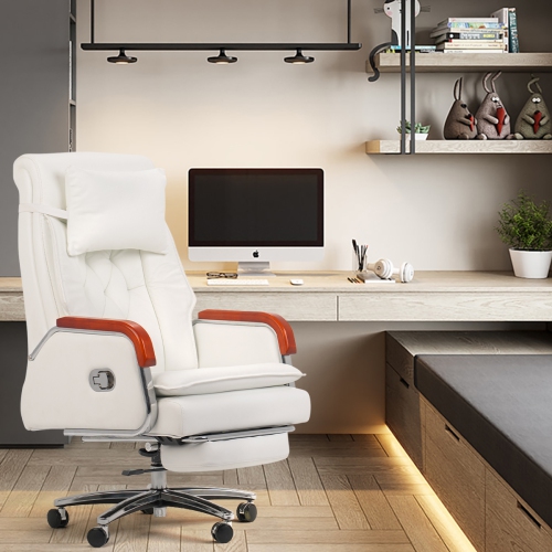 Kinnls Cameron Ventilated Heating Massage Chair Genuine Leather Managerial Executive Office Chair Fully Reclining with Pillow,Retractable Footrest